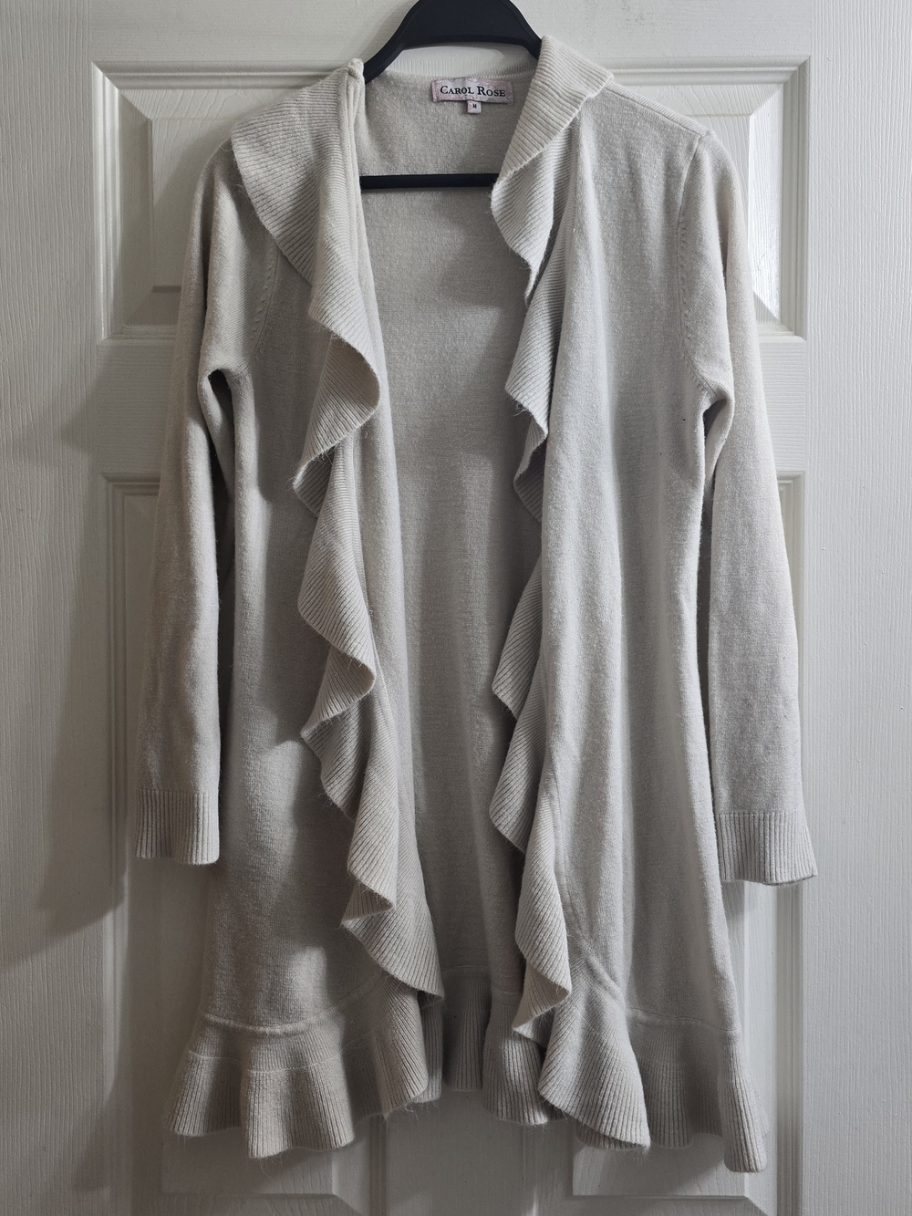 Carol Rose Light Cream Ruffle-Front Cardigan